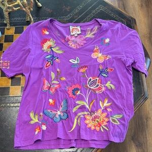Johnny Was Embroidered Purple Women's Top XL